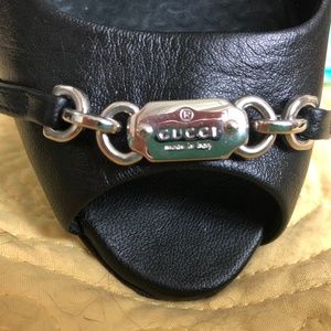 Soft leather Gucci slingback heels w/logo